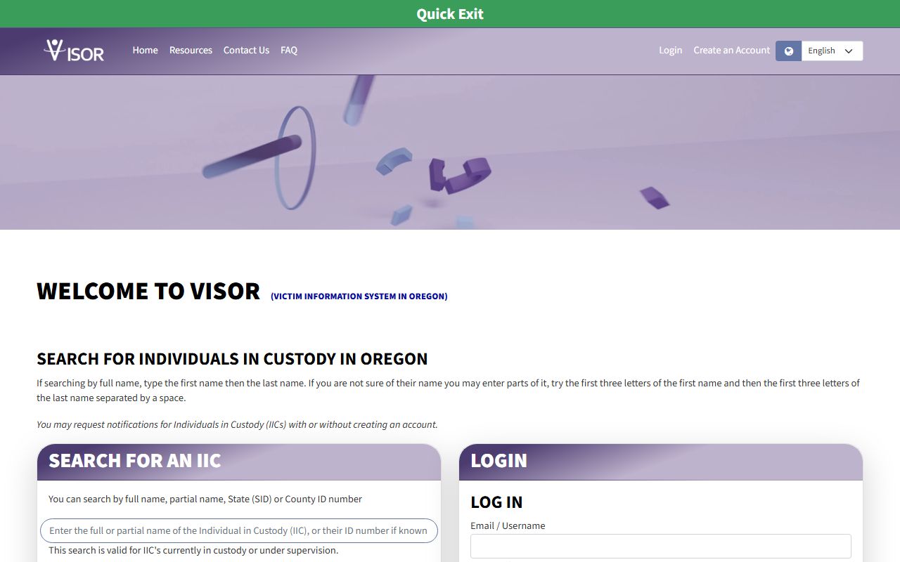 Oregon VISOR custody search for Wallowa County inmate population state prison lookup