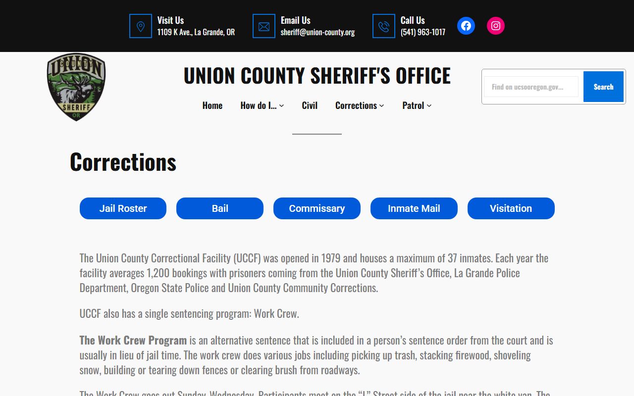 Union County Correctional Facility corrections overview for Wallowa County inmate population serving jail