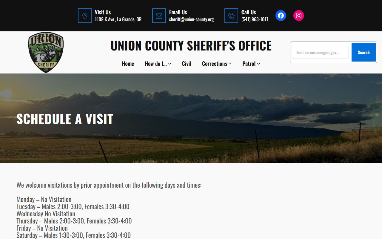 Union County visitation page showing in-person and video visitation rules